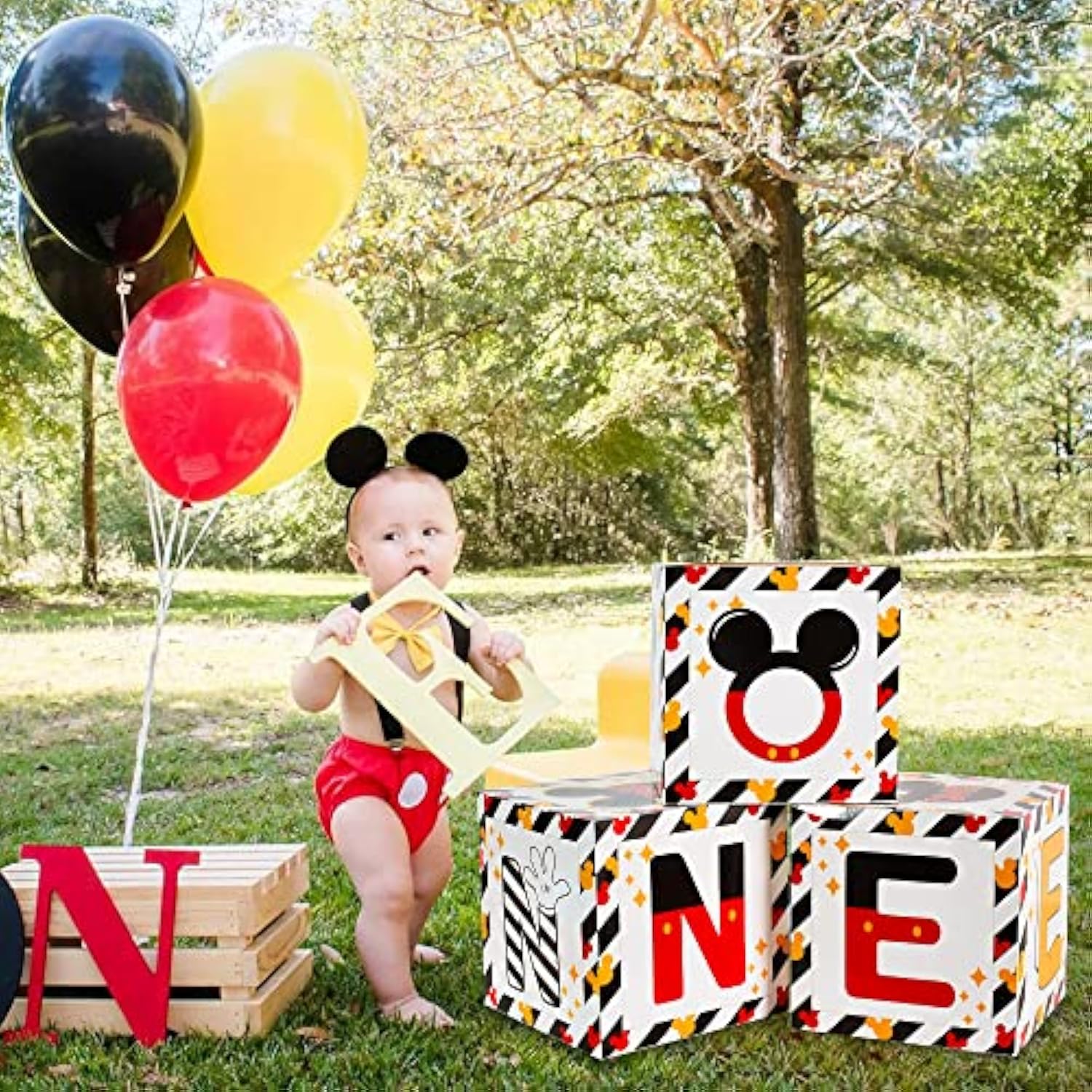 Red/Yellow/Black Mouse 1st Birthday Balloon Box w/ Letters Baby Shower Decor