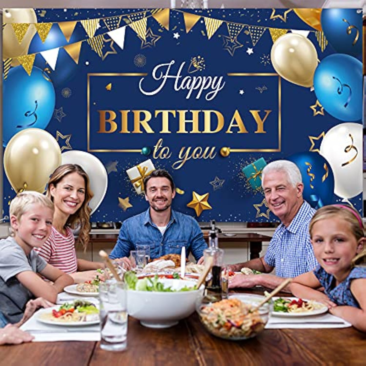 Navy Blue Birthday Confetti Balloons Kit Set 50 Pieces Photography Backdrop Banner Package For Boys Girls Men Women Birthday Party Decorations Supplies(Navy Blue And Gold)