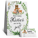 How Many Kisses Game (1 Standing Sign + 50 Guessing Cards)?Woodland Animal Theme?Baby Shower Sign