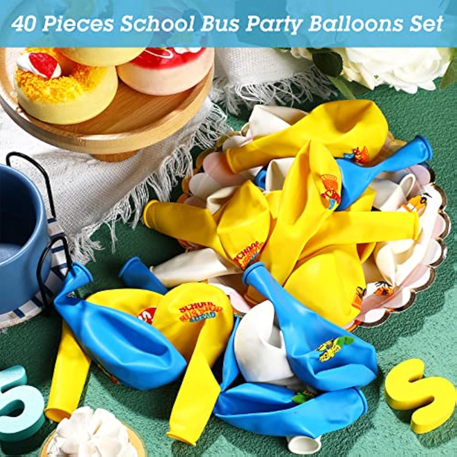 40-Piece Back to School Party Set Yellow Bus Balloons for Kids Birthday