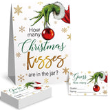 How Many Cristmas Kisses Are In The Jar Christmas Theme Party Sign, Snowflake Decorations Theme Party Card Kit (1 Sign & 50 Guessing Cards), Festive Activities Party Card-25, Little, White