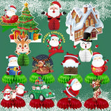 15PCS Christmas Party Honeycomb Centerpieces, Christmas Party Table Decoration With Santa Claus, Christmas Tree, Snowman for Holiday XMAS Supplies Christmas Party Supplies