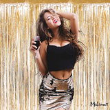 4 Pack Champagne Gold Fringe Curtain Backdrop, 3.2Ft X 6.6Ft Metallic Tinsel Foil Fringe Streamers Curtains Background For Photo Booth Birthday Baby Shower Party Thanksgiving Christmas Decorations