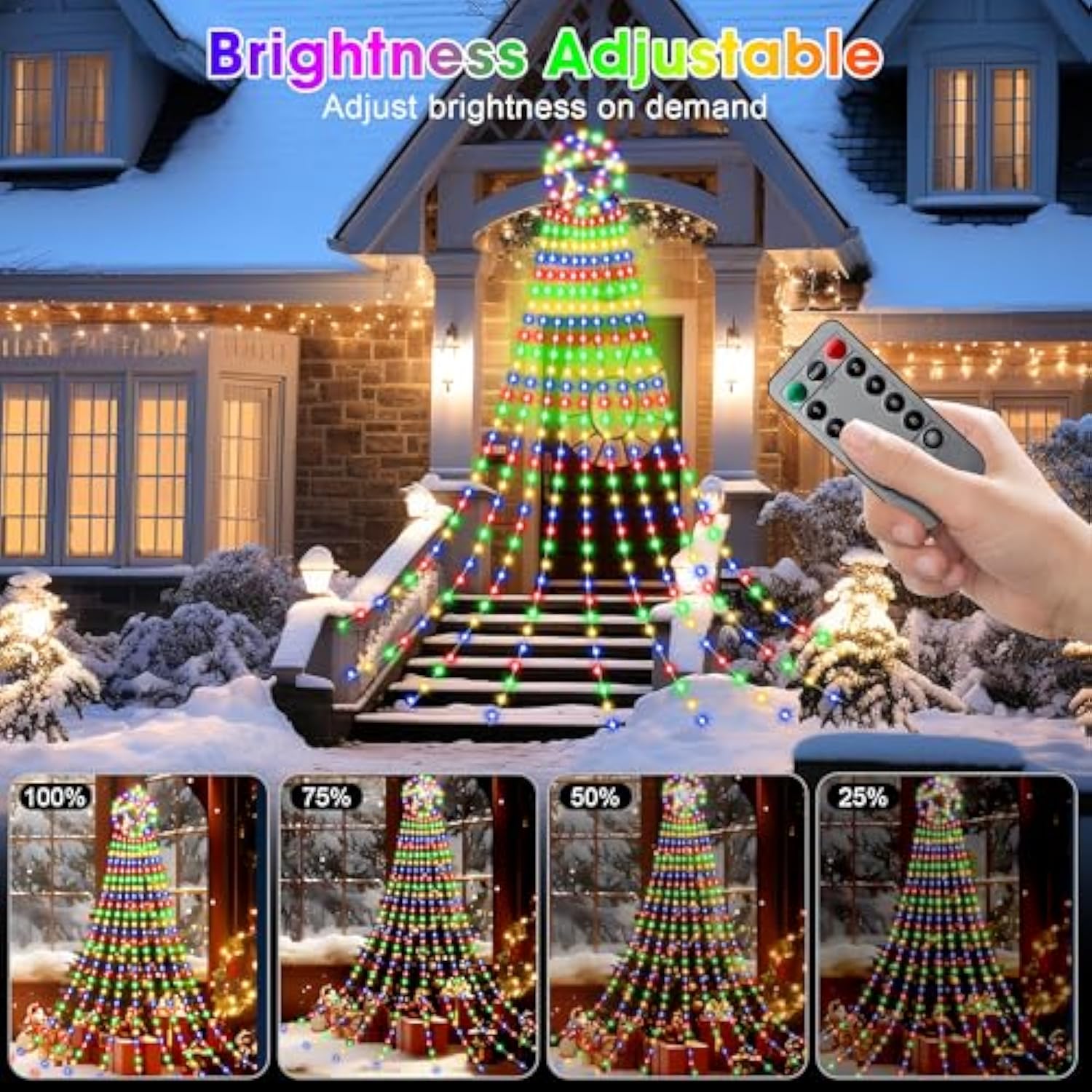Outdoor Christmas Decorations, 323Led Waterfall Lights 8 Modes Christmas Lights Outdoor, Waterproof Xmas Decorations For