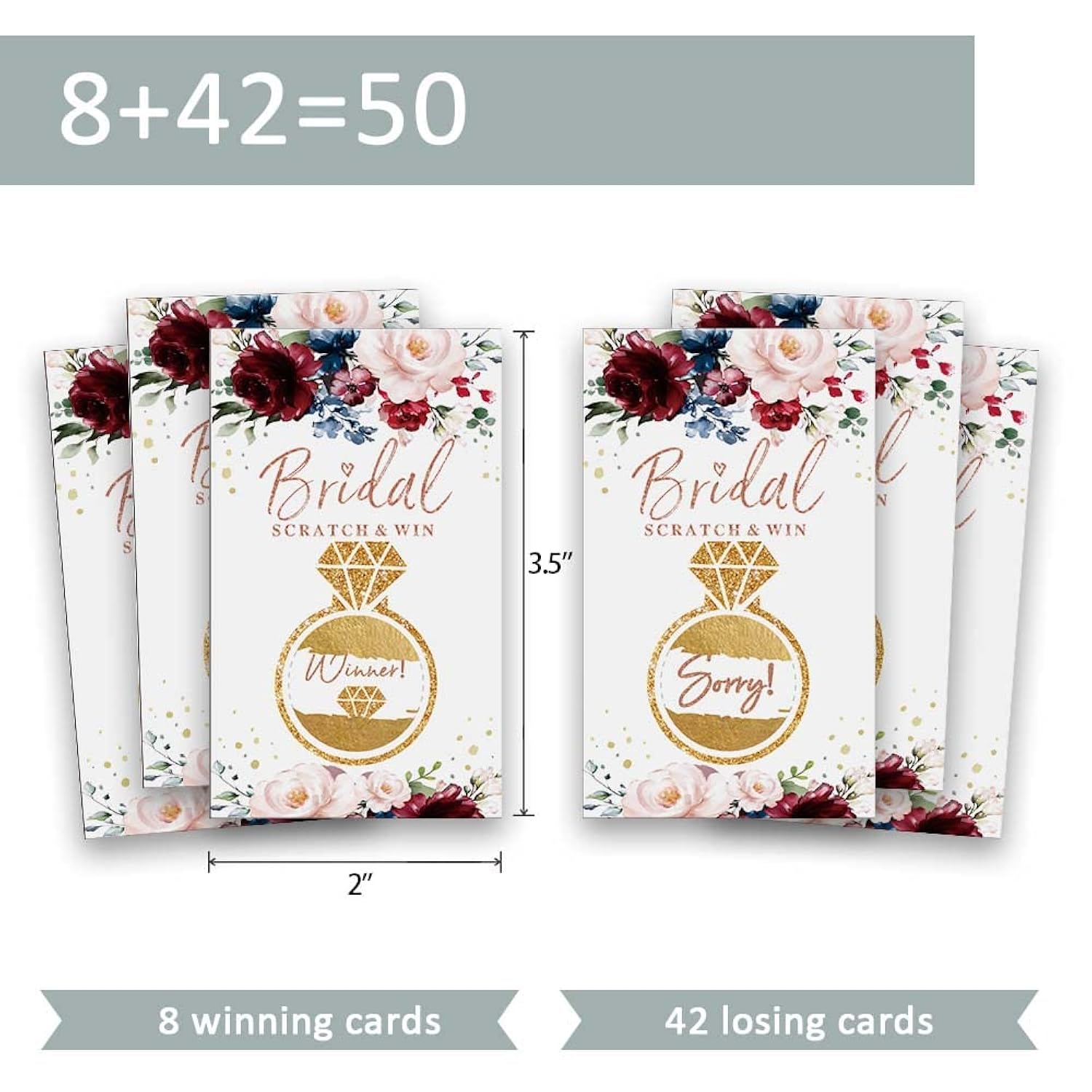 50 Pack Bridal Shower Scratch Off Game?Rose Wine Red Flowers Bridal Lottery Card, Country Wedding, Bridal Shower, Bridal Lottery Tickets, Wedding Shower Ideas (Diamond Ring Watercolor Plants)