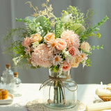 Artificial Flowers In Vase Fake Flowers Arrangement With Vase Silk Artificial Flowers Indoor For Decoration Home Office Table Centerpiece (Pink)