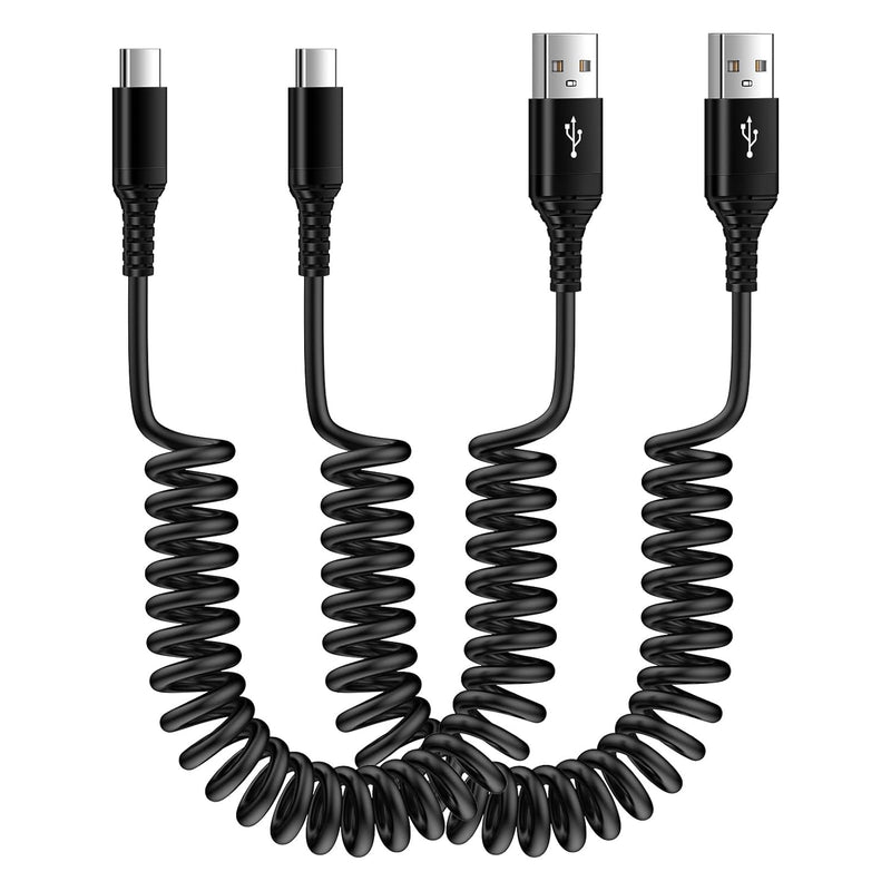 Coiled Usb C Cable 2Pack 6Ft Phone Charger Android Auto Fast Charging For Car