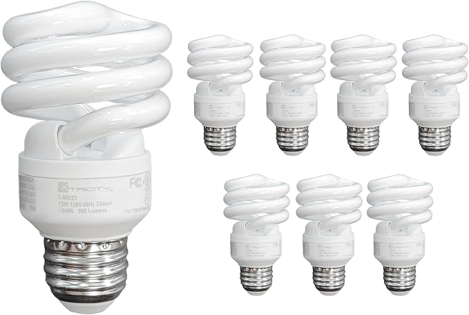 13W T2 Spiral CFL Light Bulbs E26 Base 5000K Daylight 900 Lumens 60W Equivalent UL Listed 8 Pack