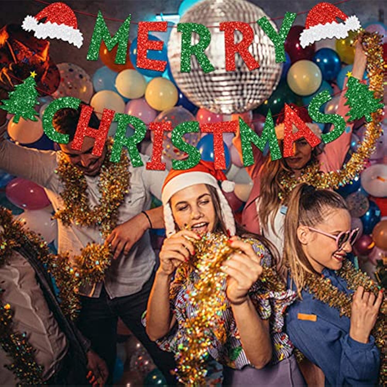 Merry Christmas Banner, Glittery Christmas Decorations Banners Winter Holiday Garland Photo Props Banner For Party Home Decorations