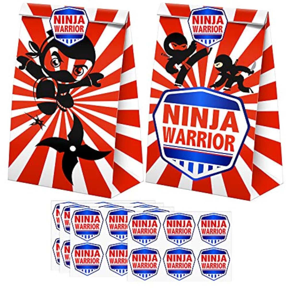 Ninja Goodie Bags - 24 Pcs Ninja Party Favors Candy Bags With Stickers, Ninja Goody Gift Treat Bags Ninja Themed Birthday Party Supplies