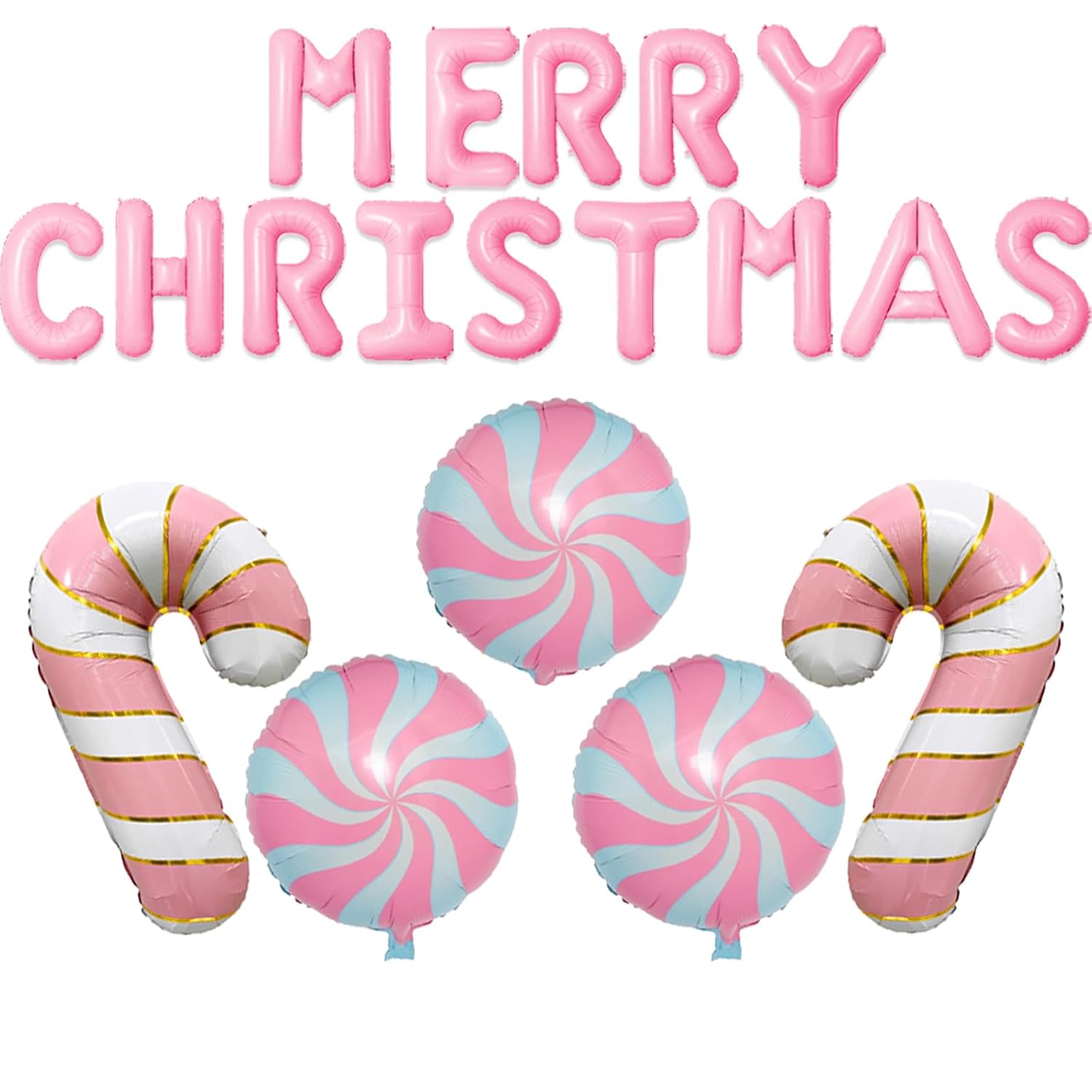 Christmas Balloons Pink Candy Cane Balloon Lollipop Pink Merry Christmas Balloon Candy Balloons For Xmax Party Decorations Xmas New Year Themed Party Supplies Sets-19 Pcs