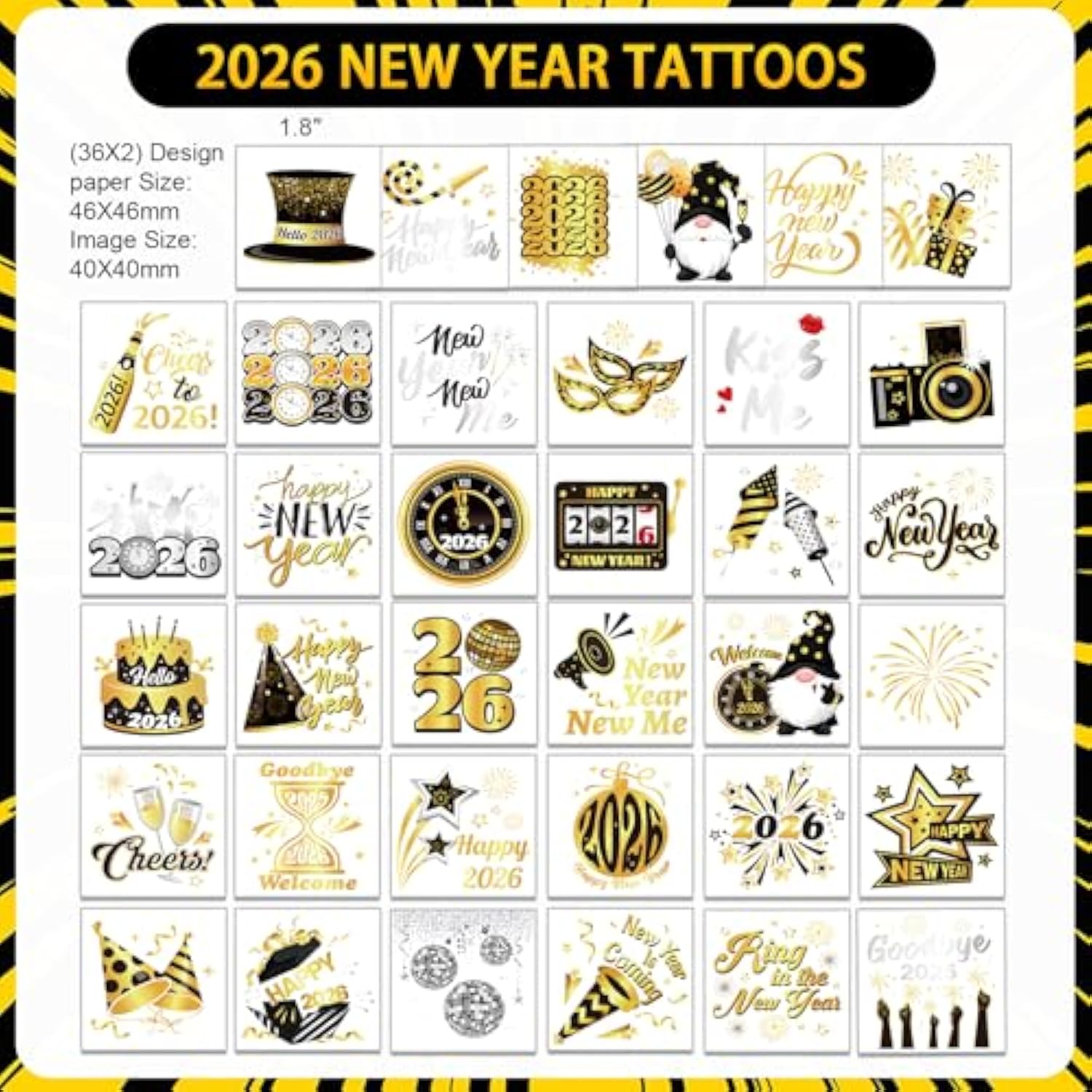 New Year Eve Party Supplies 2026 59Pcs Black Gold Silver Hats Glasses Favors