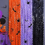 3 Pack Halloween Foil Fringe Curtains Orange Purple Black with Bat Spider Stickers