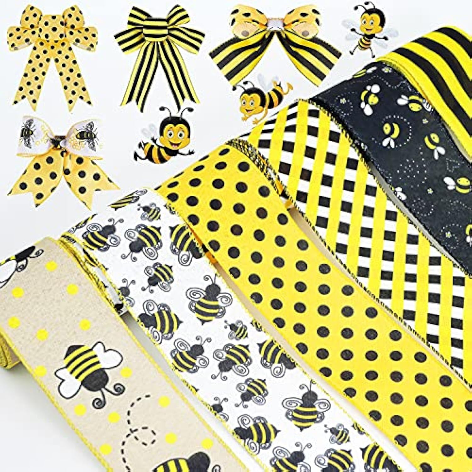 6 Rolls 40 Yards Bee Ribbon Wired Edge Ribbon Honeybee Ribbon For Craf