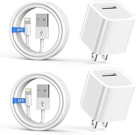 MFi Certified iPhone Charger 2 Pack 6FT Lightning Cable with USB Wall Charger Adapter for iPhone iPad