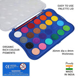 24 Shades 30Mm Water Colour Cakes | Easy To Use Palette Lid | Organic Rich Colour Pigments | Free Brush Inside | Non-Toxic & Safe For Kids | Pack Of 1