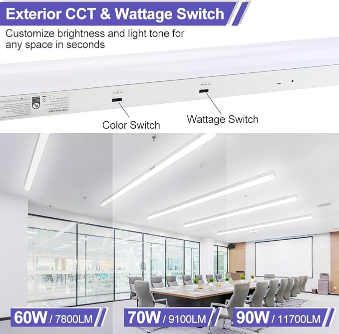 4 Pack 8FT LED Linear Light Fixtures 90W 70W 60W CCT Adjustable Dimmable Shop Lights