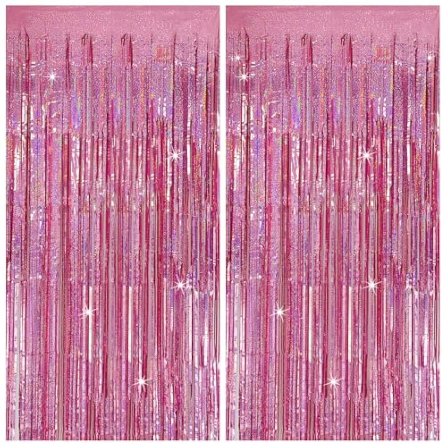 Pink Tinsel Curtain Party Backdrop 2-Pack Glitter Foil Fringe Decorations