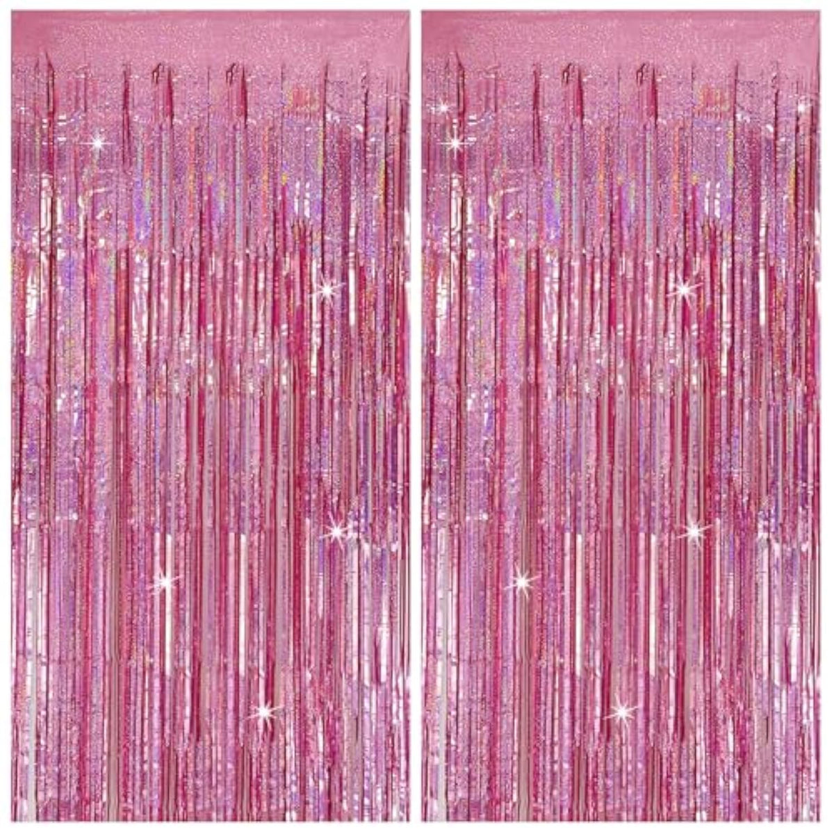 Pink Tinsel Curtain Party Backdrop 2-Pack Glitter Foil Fringe Decorations