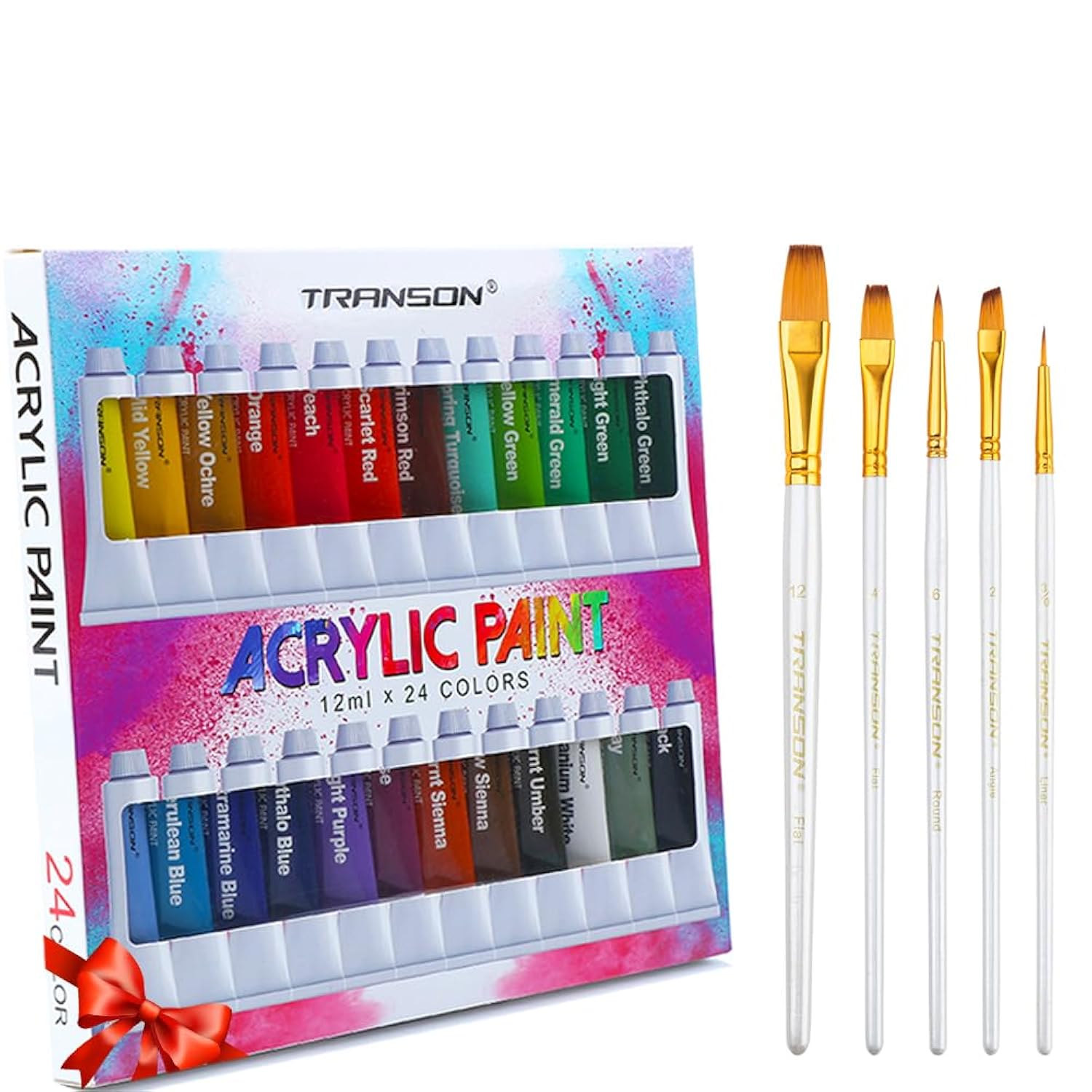 Acrylic Paint Set 24-Color With 5 Paint Brushes Non-Toxic For Canvas Craft Rock Art Painting