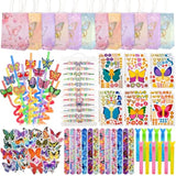 122 Pcs Butterfly Party Favors Included Straw Slap Bracelets Make Your Own Butterfly Stickers And Gifts Bags For Butterfly Birthday Party Supplies