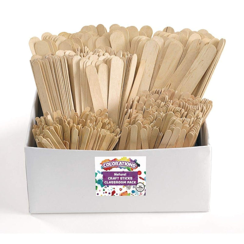 Assorted Sizes Natural Wood Craft Sticks Tongue Depressors, 1200 Piece Classro