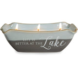 Pavilion Gift Company 86212 Plain Love Lives Here - Life is Better at The Lake 3 Wick Ceramic Tranquility Scented Candle,