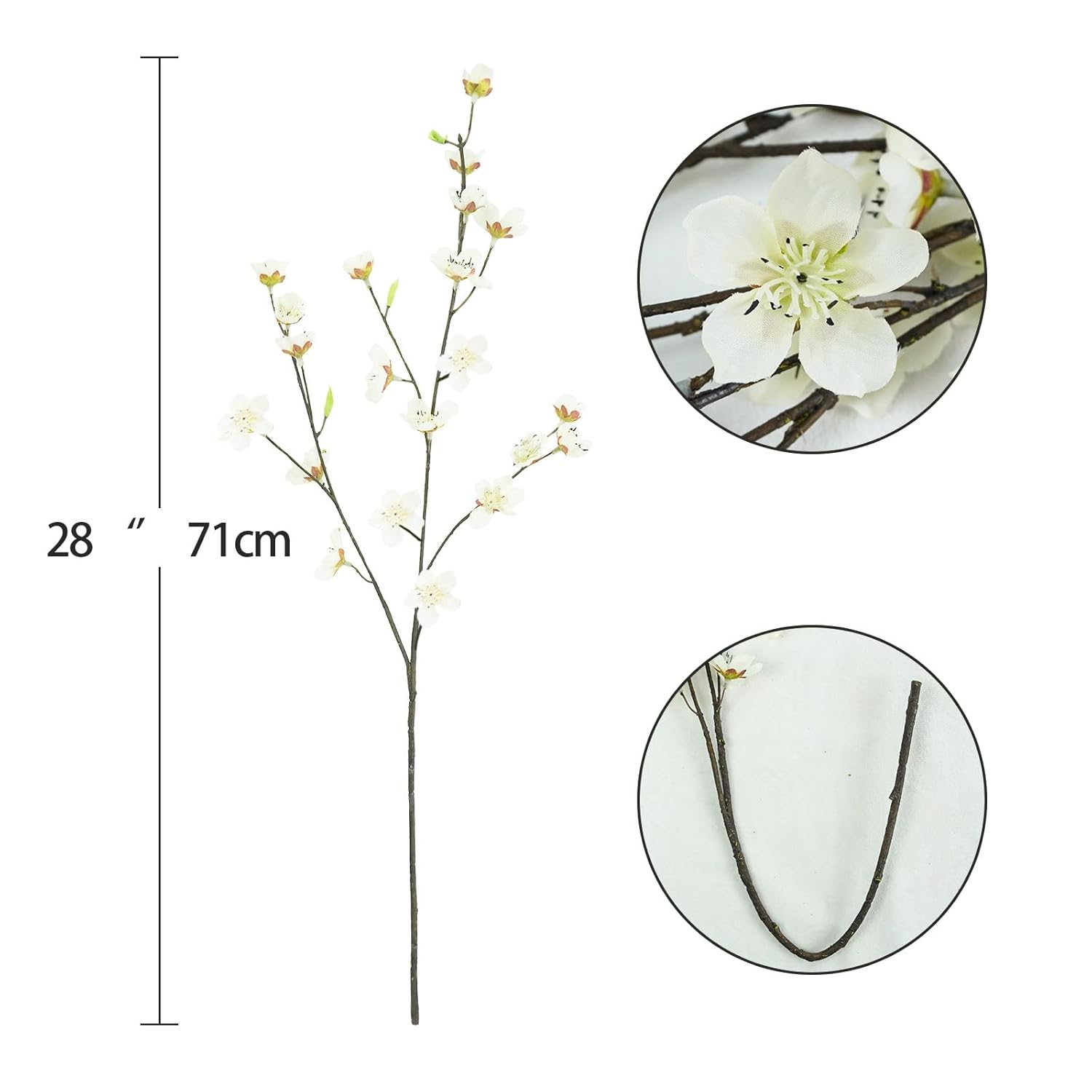 4Pcs Artificial Cherry Blossom Flowers 28‘’ Tall Silk Cherry Blossom Branches Faux White Peach Stems For Wedding Home Garden Vase Decor