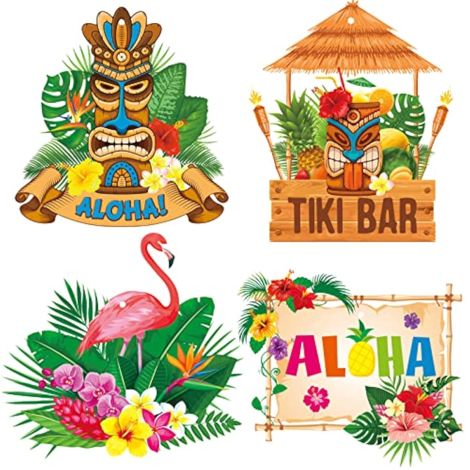 30Pcs Luau Party Decorations Hawaiian Decorations Tiki Decorations Tropical Party Decorations Luau Hanging Swirls Aloha Party Decorations, Flower Palm Flamingo Sign Foil Ceiling Hawaiian Decor