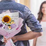 Crochet Flower Sunflower & Rose Bouquet Handmade Artificial Flower Knitted Bouquet For Festival Wedding Graduation Anniversary (Purple)