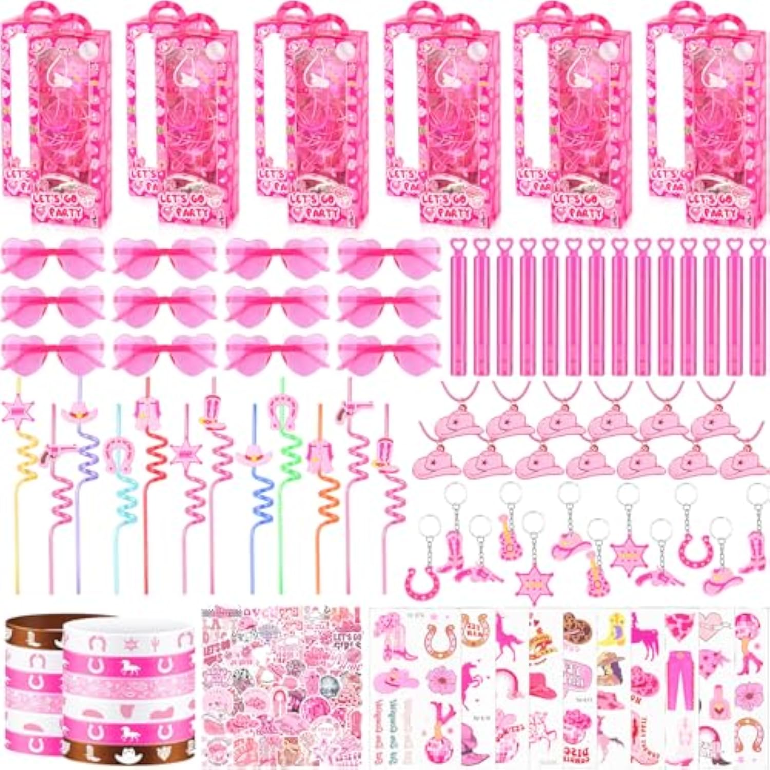 145Pcs Cowgirl Party Favors - 12 Guests Set | Pink Goodie Bag Stuffers For Kids Girls' Birthday | Pinata Filler & Classroom Rewards