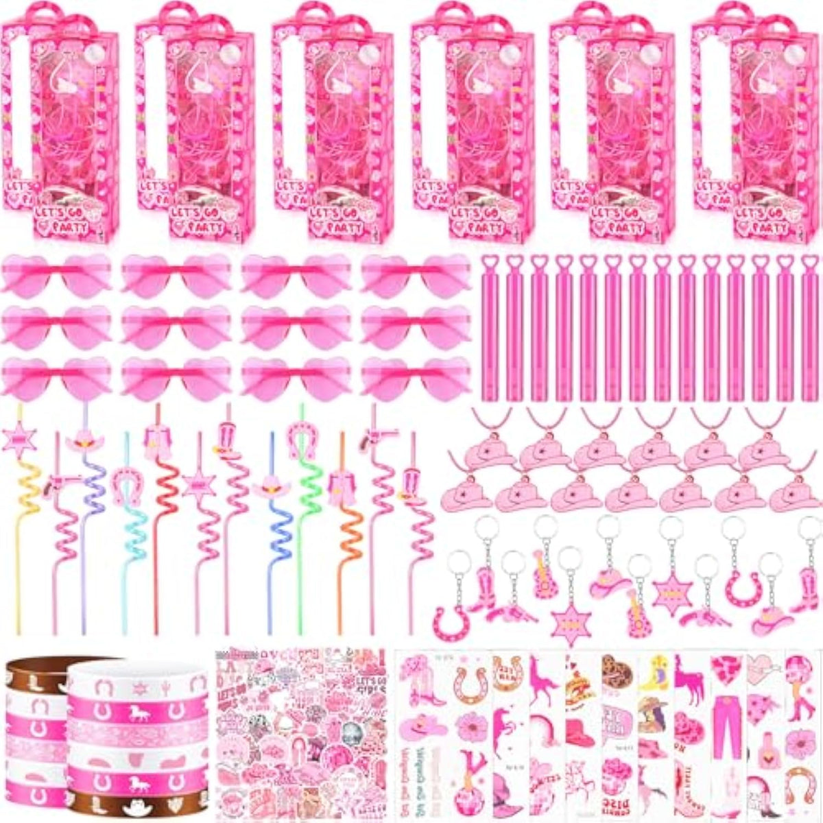 145Pcs Cowgirl Party Favors - 12 Guests Set | Pink Goodie Bag Stuffers For Kids Girls' Birthday | Pinata Filler & Classroom Rewards