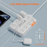 Surge Protector Power Strip 8 Outlets 6 USB Ports 2 USB C 5FT Flat Plug Wall Mount White