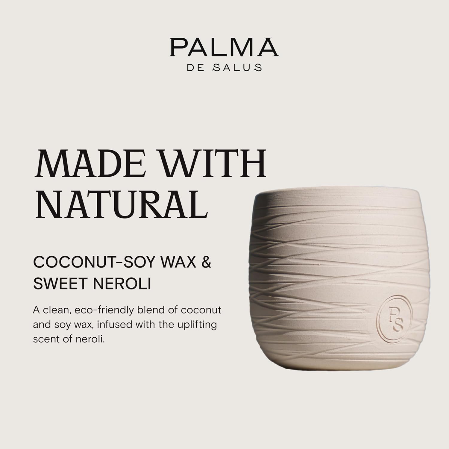 Hand-Poured Candle (Sweet Neroli) |100% Natural Cocosoy Wax, Vegan, Paraffin-Free & Palm-Oil-Free | Ceramic Vessel Handmade In Dubai | 50-Hour Burn Time