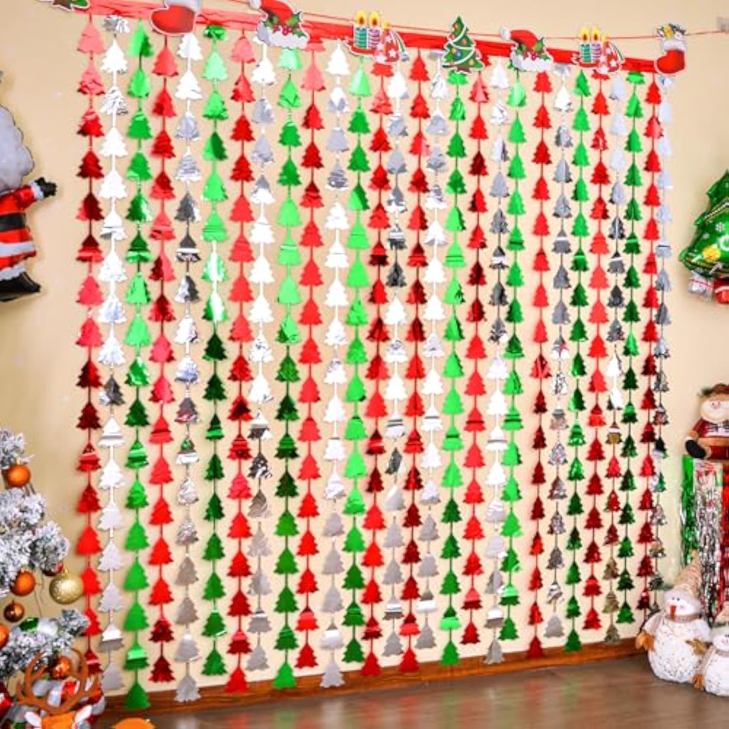 Mega-L 2 Pack Christmas Foil Fringe Curtains Red Silver Green Party Decor