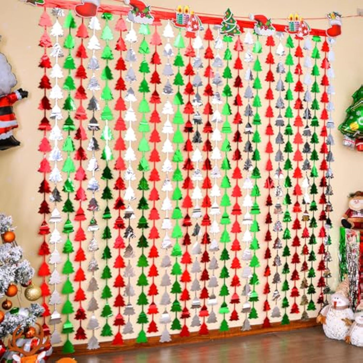 Mega-L 2 Pack Christmas Foil Fringe Curtains Red Silver Green Party Decor