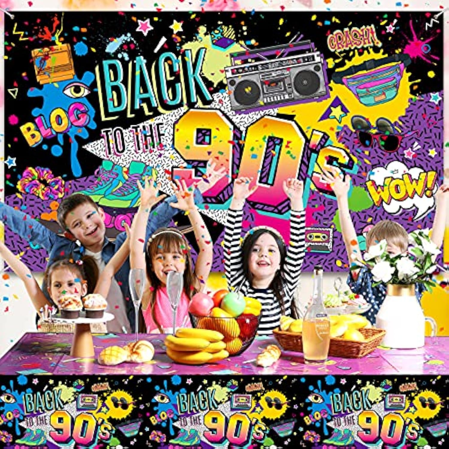 85 Pcs 80S 90S 50S Party Decorations 90'S Party Bundle Includes Inflatable Radio Boombox And Mobile Phone, Back To 1990S 50S Backdrop, Tablecloth, 75 Pcs Balloons For Hip Hop (90S Style)