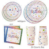 Rainbow Birthday Party Set – 24 Plates, Napkins & Cups | Sturdy 400 GSM Tableware