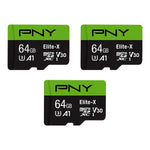 64GB Elite-X microSDXC, 100MB/s, U3, V30, A1, 4K UHD, Full HD, 3-Pack