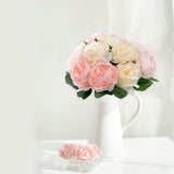 3 Corlors Artificial Peony Flowers With 2 Satin Ribbons & Greeting Card,12 Heads Real Touch Silk Peonies Bouquet For Wedding Bridal Bouquet, Home Office Table Centerpiece Decor