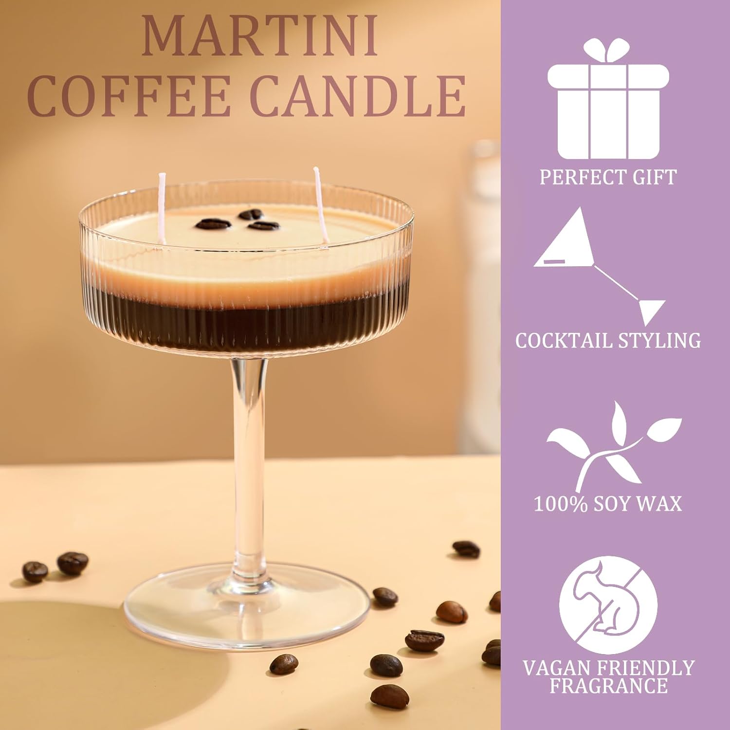 Espresso Martini Candle Gifts For Women Men Coffee Scented Aromatherapy Candles For Coffee Lovers Wedding Favors Housewarming Birthday Gift With Real Beans(Fashion Style)