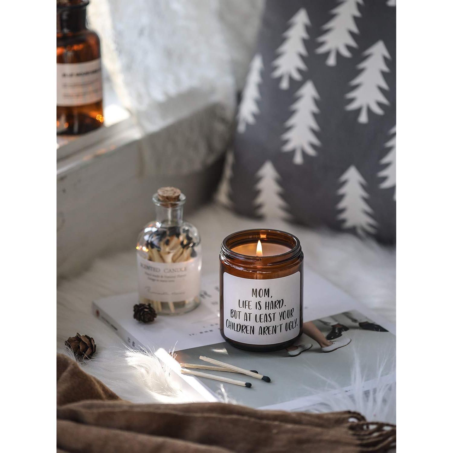 Gifts For Mom From Daughter Son,Funny Moms Candle, Mom Life Is Hard Candles,Mothers Day Gifts Birthday Thanksgiving Days Christmas Gift, Sandalwood & Rose Scented Candle,7Oz