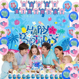 Cartoon Blue And Pink Theme Birthday Party Supplies Decorations Including Birthday Banner, Backdrop, Balloons, Tablecloth, Cake Toppers For Kids Party