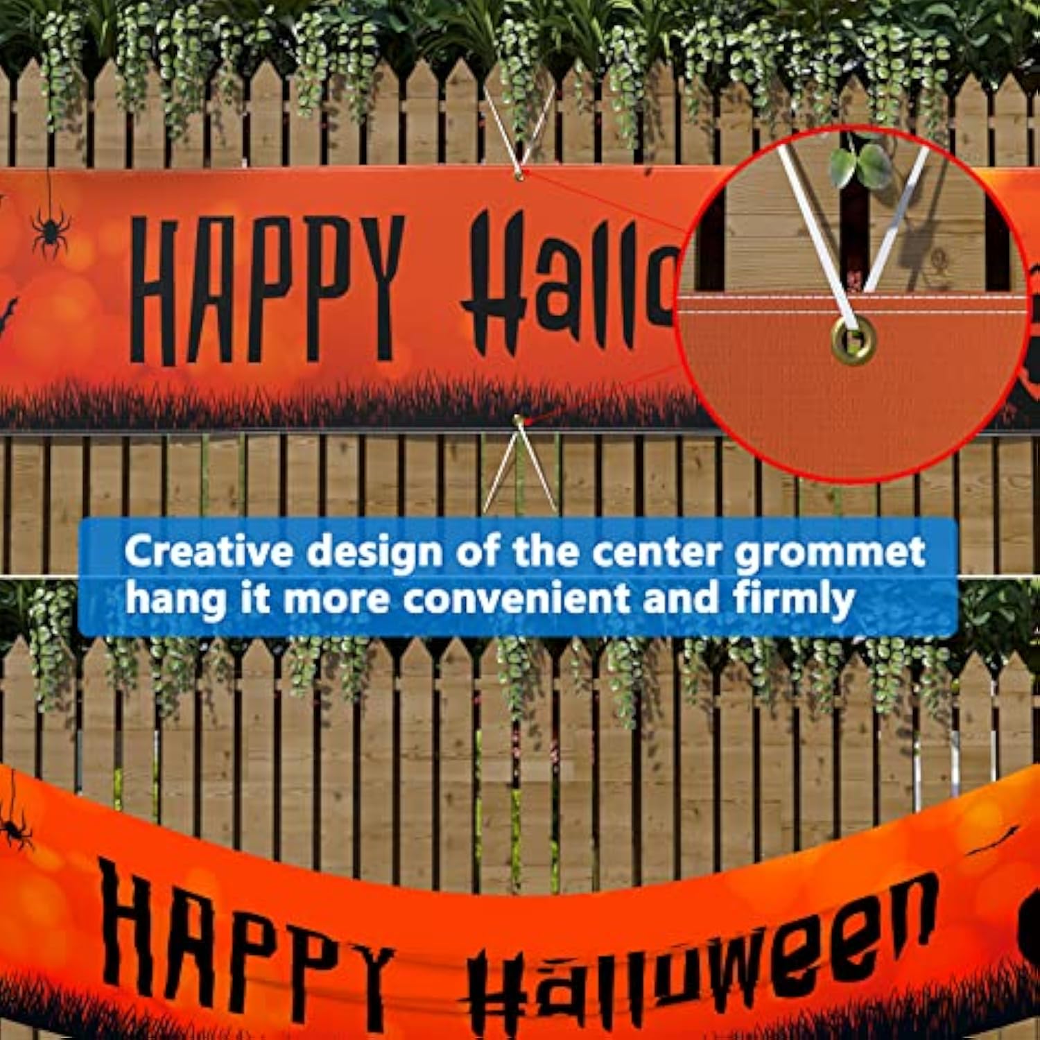Halloween Banner 120x20in Yard Sign Backdrop with Bats Pumpkins Spiders Outdoor Indoor Decor