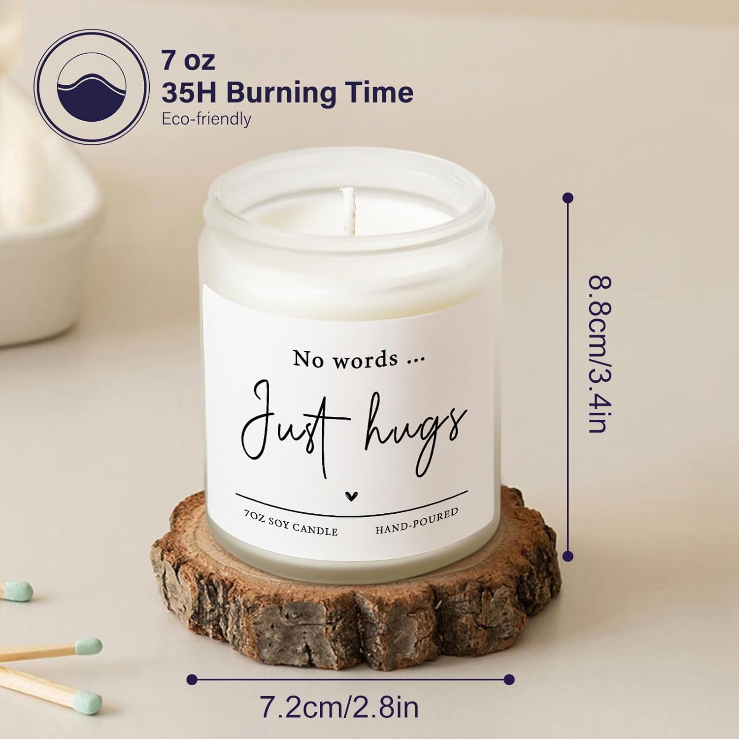 Sympathy Gifts For Loss Of Loved One-No Words Just Hugs Lavender Scented Candle, Bereavement Gift Idea, Memorial, Grief, Thinking Of You, Get Well, Comfort Condolence Gift (White)