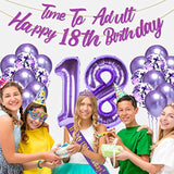 Purple 18Th Birthday Decorations For Girls Purple 18Th Birthday-Banner, Sash, Tiara 40 Inch No. 18 Foil Balloons Rose Gold Confetti Balloons 18Th Purple Party Set