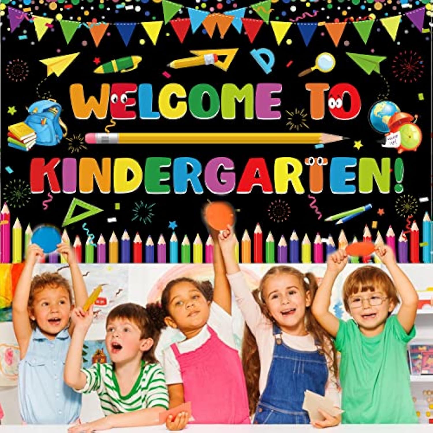 Kindergarten First Day Party Backdrop Welcome Banner Photo Booth Props