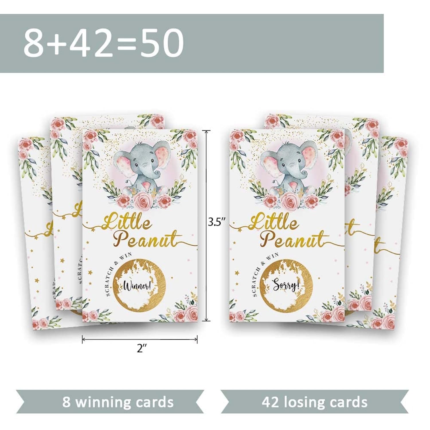 50 Baby Shower Scratch Off Game, Pink Elephant Rose Lucky Draw Card?Party Activities, Decorations, And Supplies- It'S A Girl