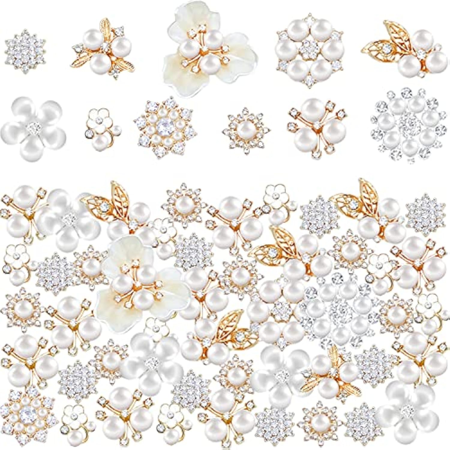 60 Pieces Rhinestone Buttons,Faux Pearl Embellishments Buttons,Flat Ba