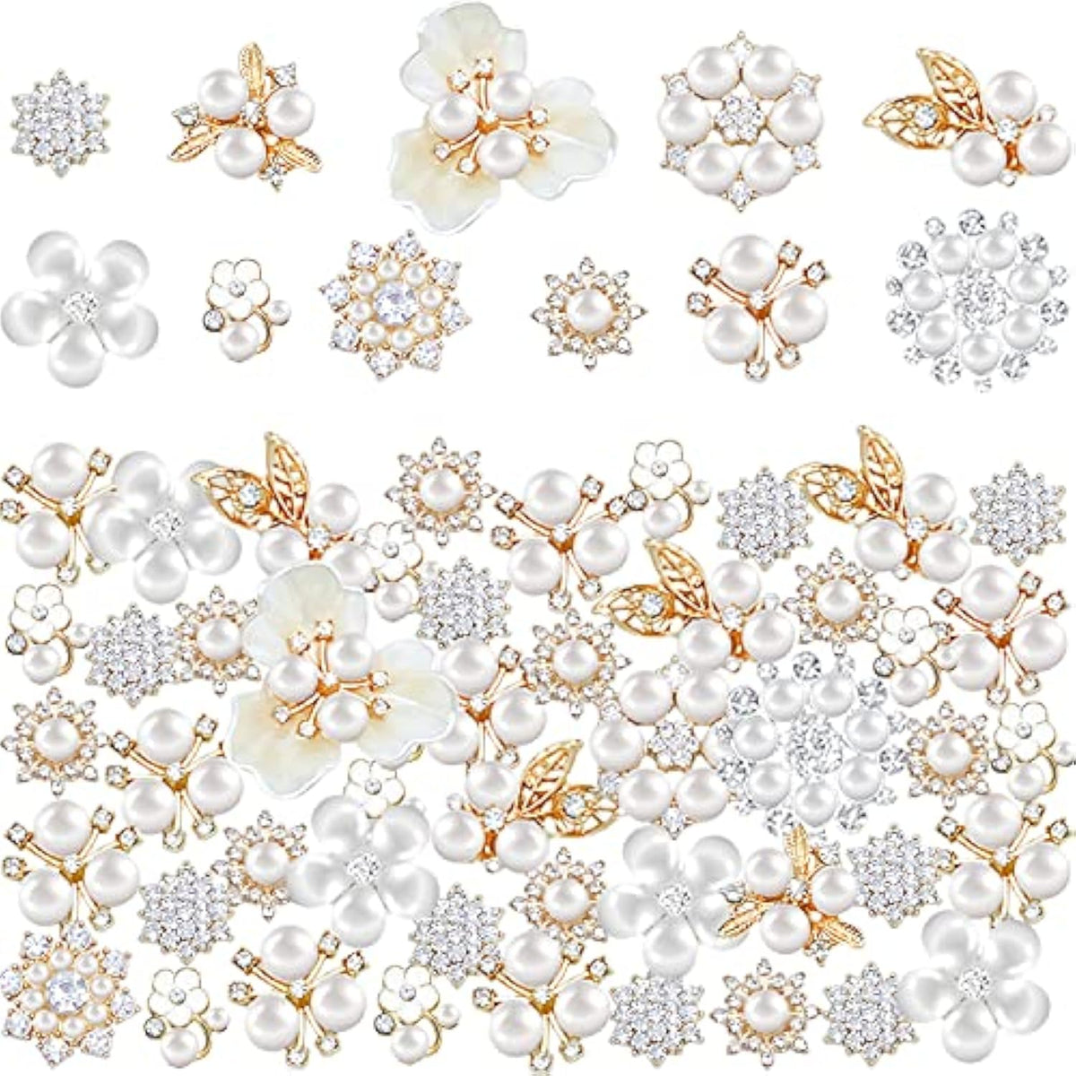 60 Pieces Rhinestone Buttons,Faux Pearl Embellishments Buttons,Flat Ba